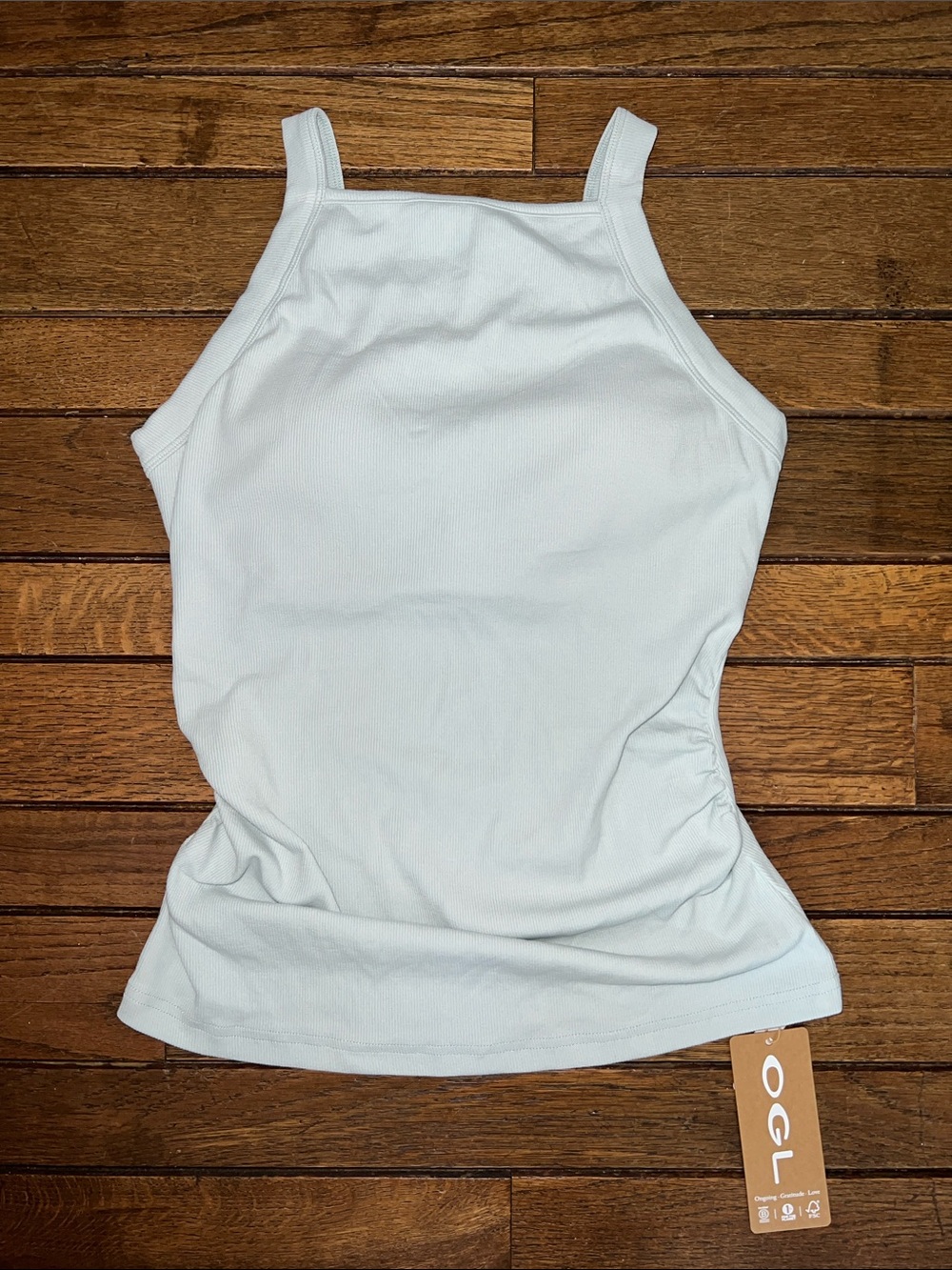 OGL Ice Blue Ribbed High Neck Brami Tank Top Built In Bra Size Medium NWT